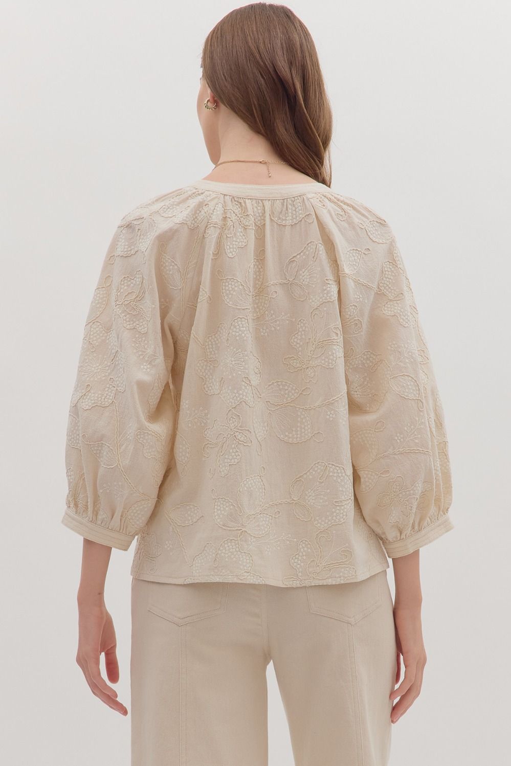 Brenna Embroidered Top, Ecru