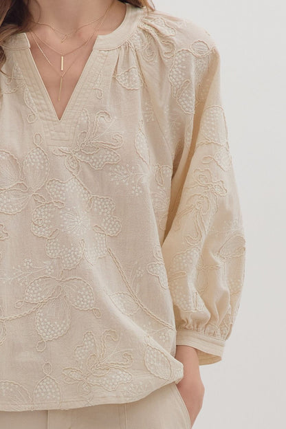  Brenna Embroidered Top, Ecru