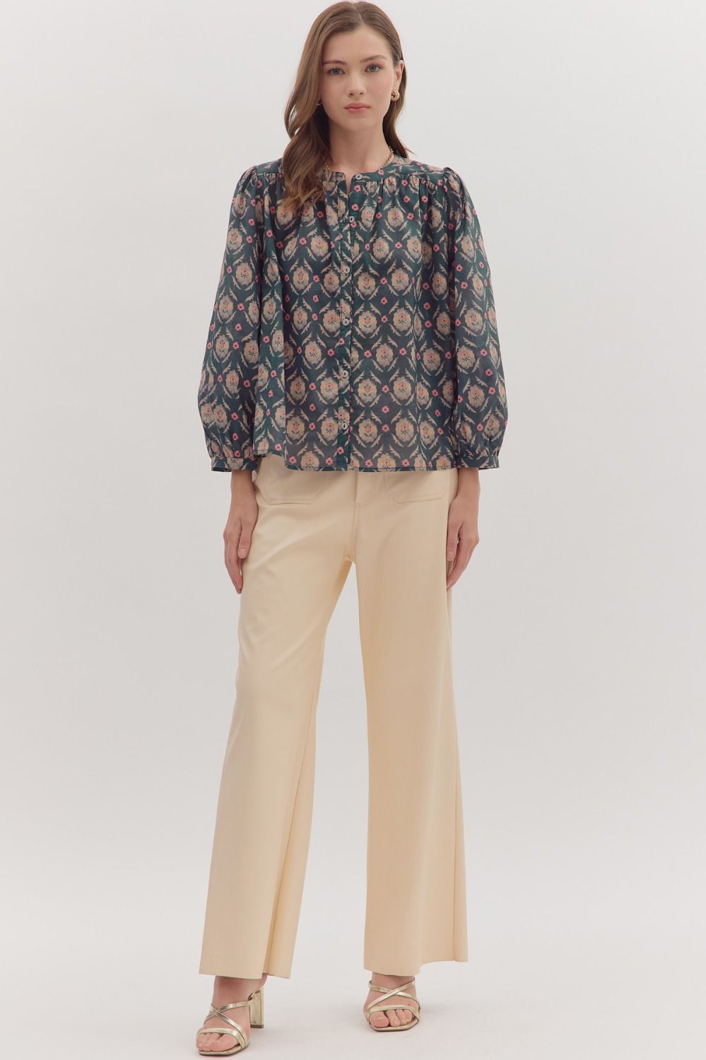  Brandi Printed Top, Teal Green