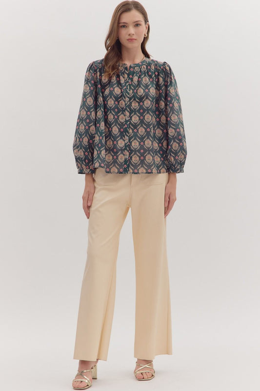  Brandi Printed Top, Teal Green