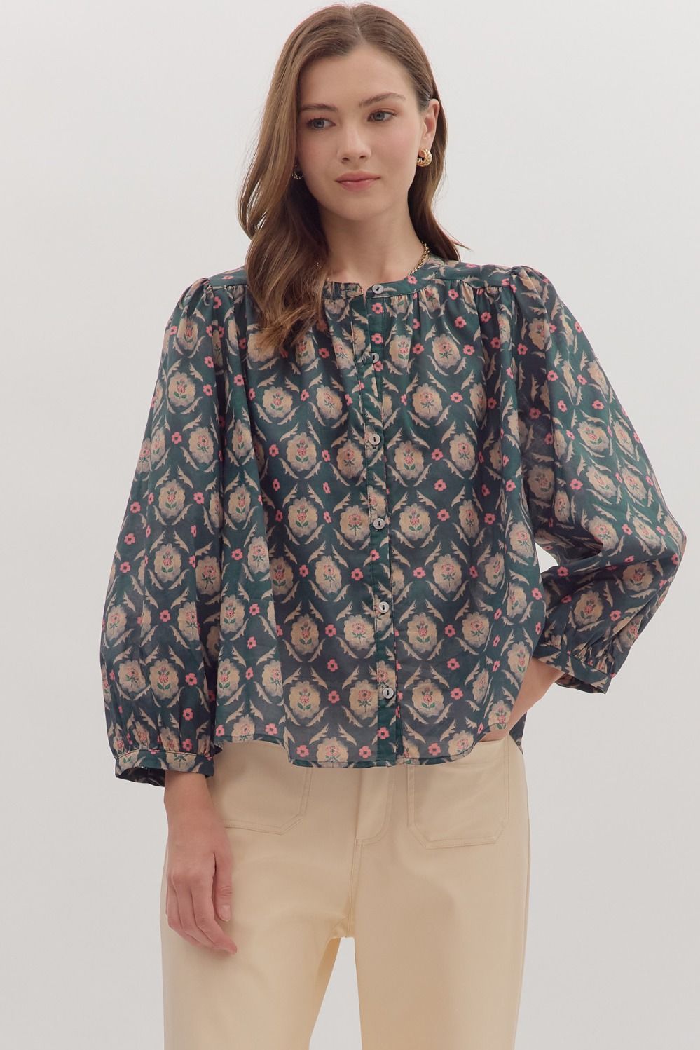  Brandi Printed Top, Teal Green
