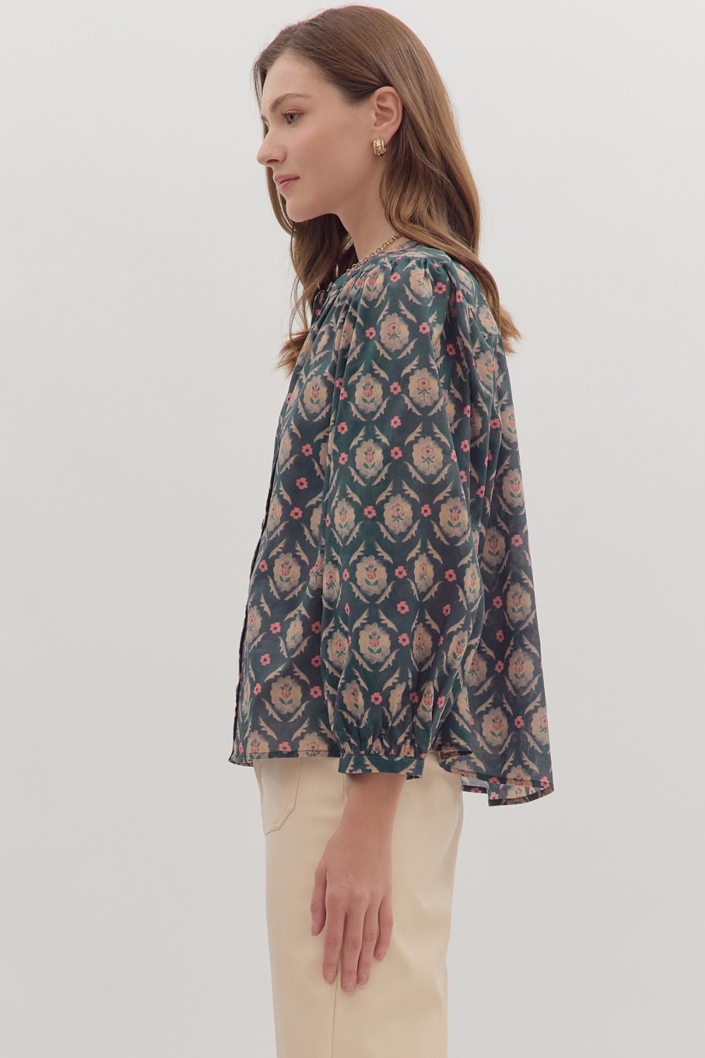  Brandi Printed Top, Teal Green