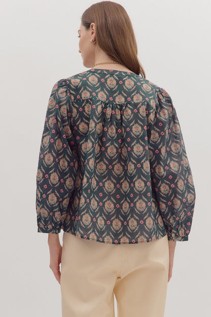  Brandi Printed Top, Teal Green