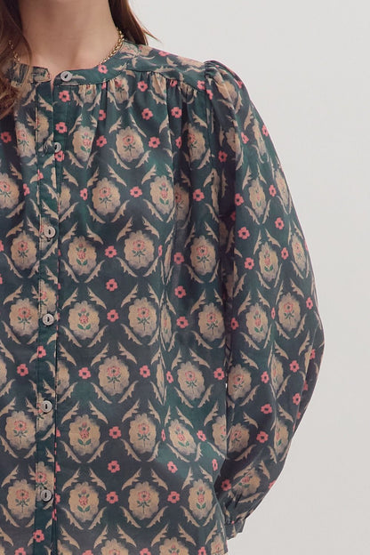  Brandi Printed Top, Teal Green