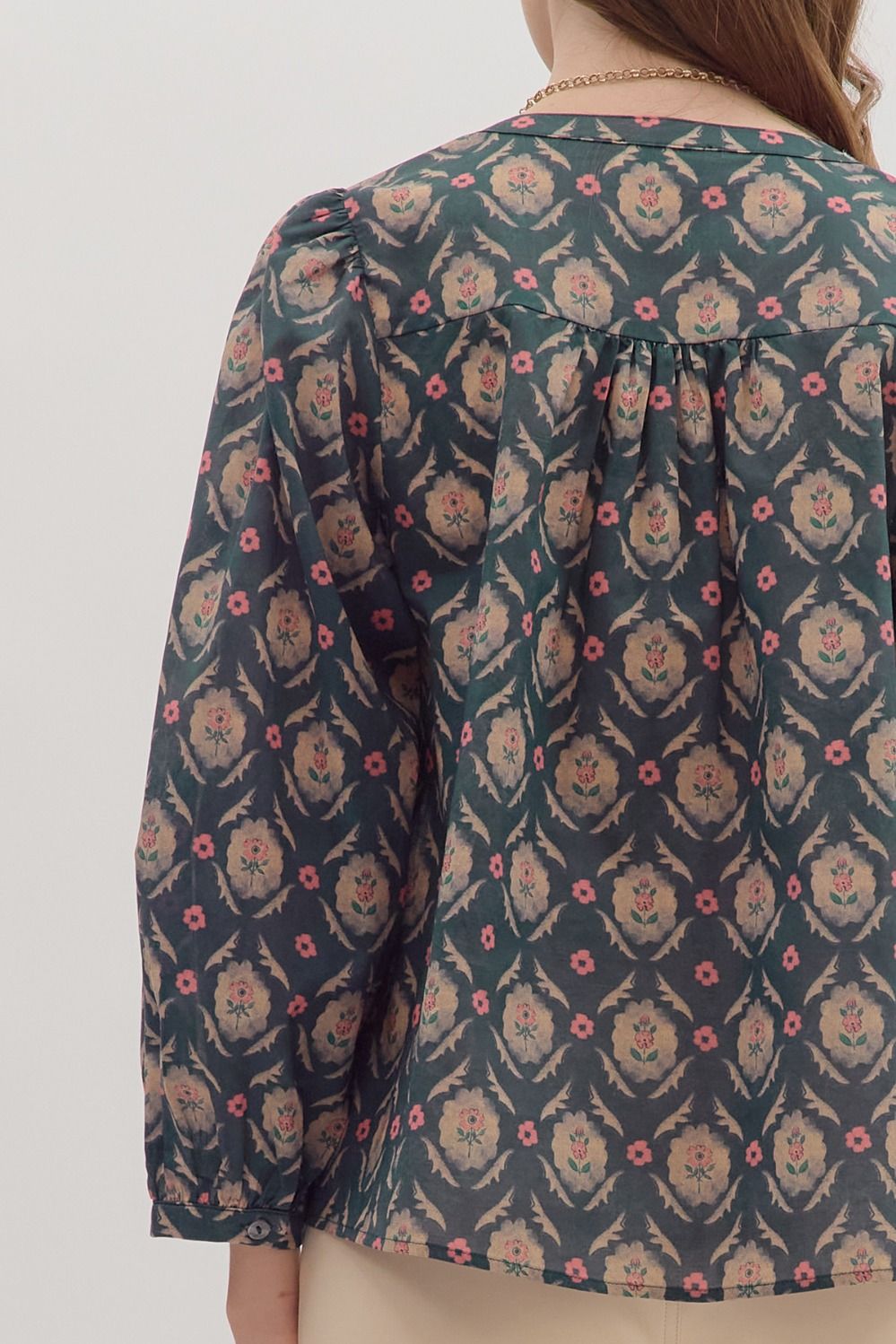  Brandi Printed Top, Teal Green