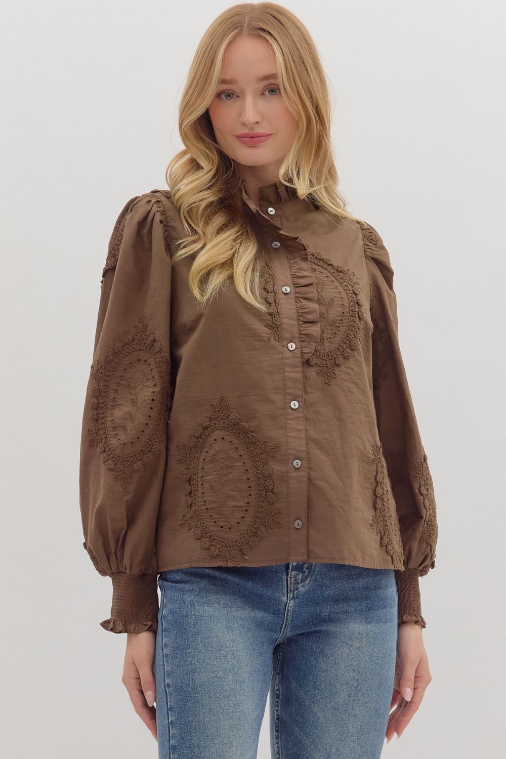  Ali Balloon Sleeve Blouse, Brown