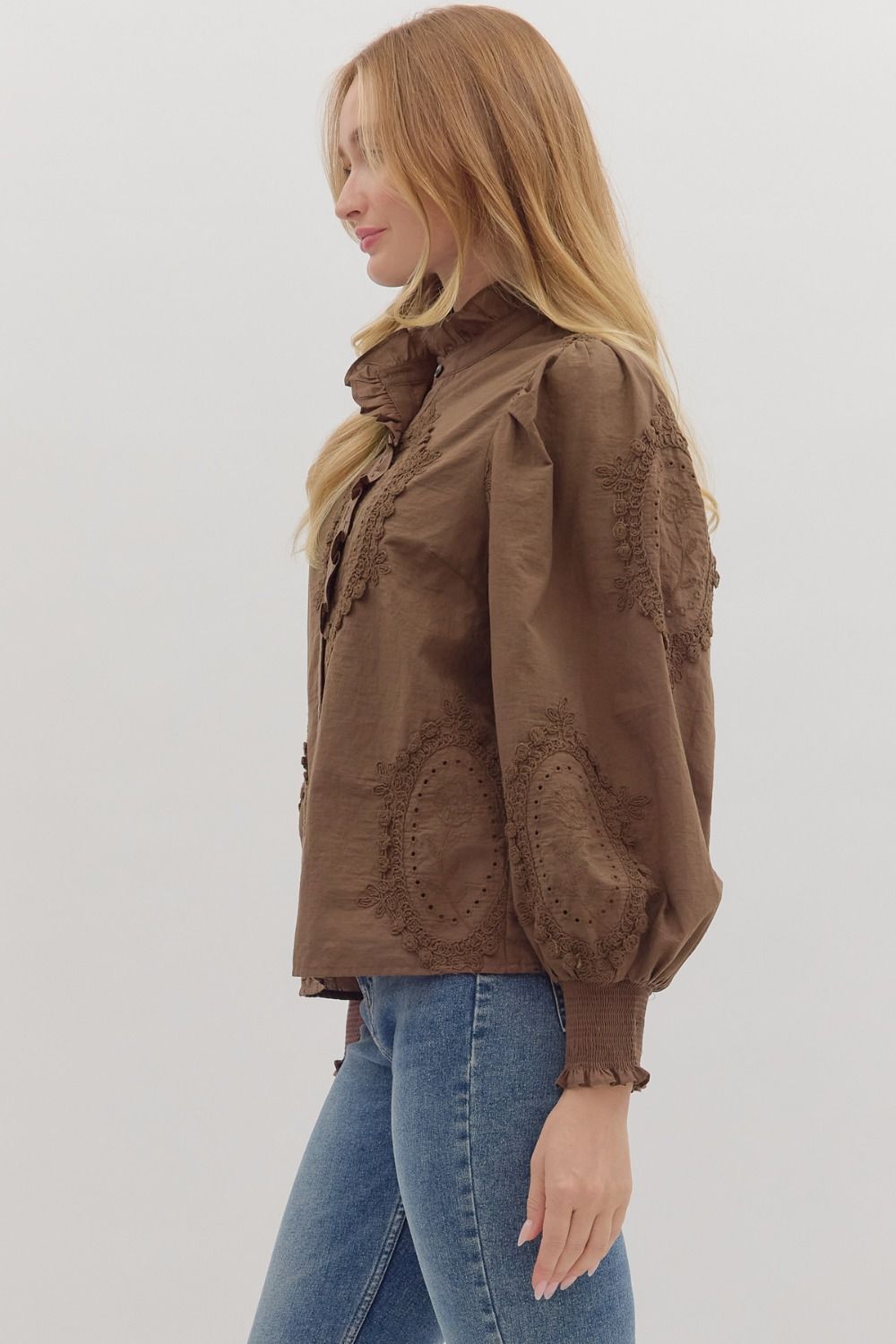  Ali Balloon Sleeve Blouse, Brown