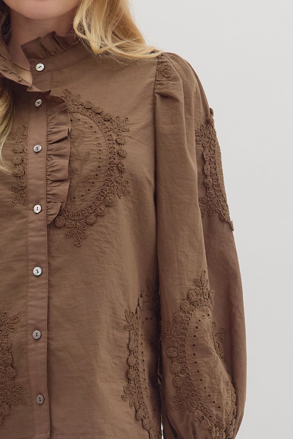  Ali Balloon Sleeve Blouse, Brown