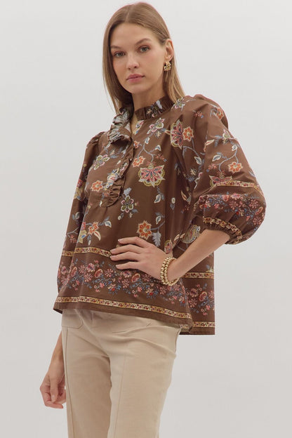  Sasha Floral Top, Brown