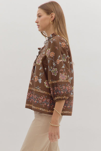  Sasha Floral Top, Brown