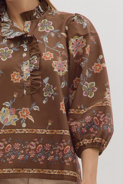  Sasha Floral Top, Brown