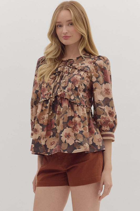  Penny Floral Top, Brown