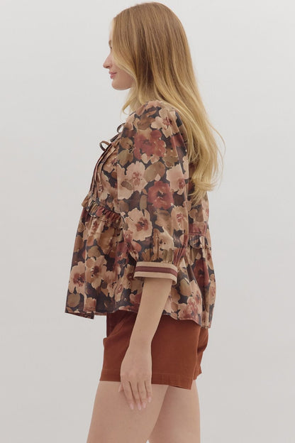  Penny Floral Top, Brown