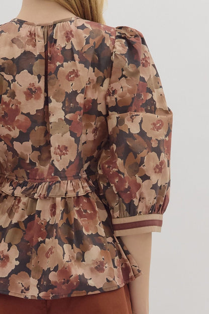 Penny Floral Top, Brown