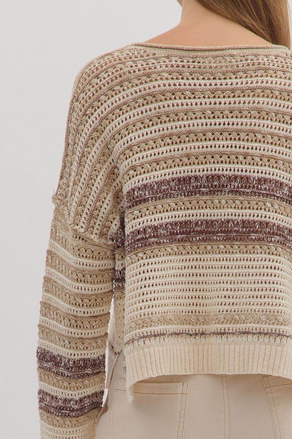  Saundra Striped Sweater, Taupe