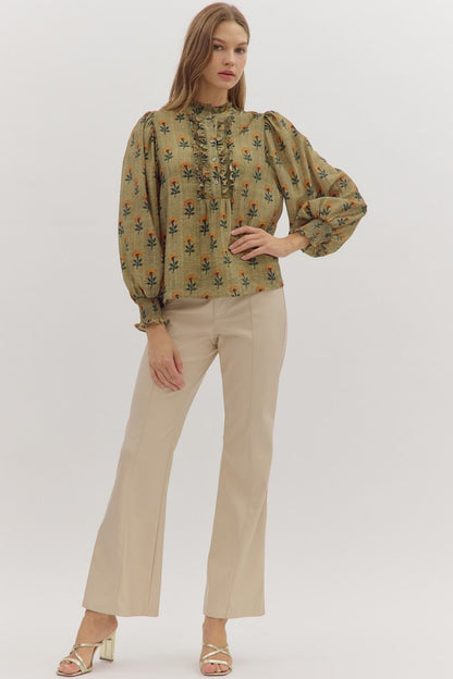  Sadie Floral Blouse, Olive