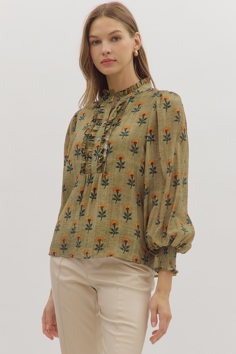  Sadie Floral Blouse, Olive