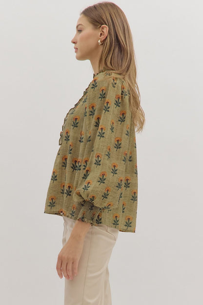  Sadie Floral Blouse, Olive