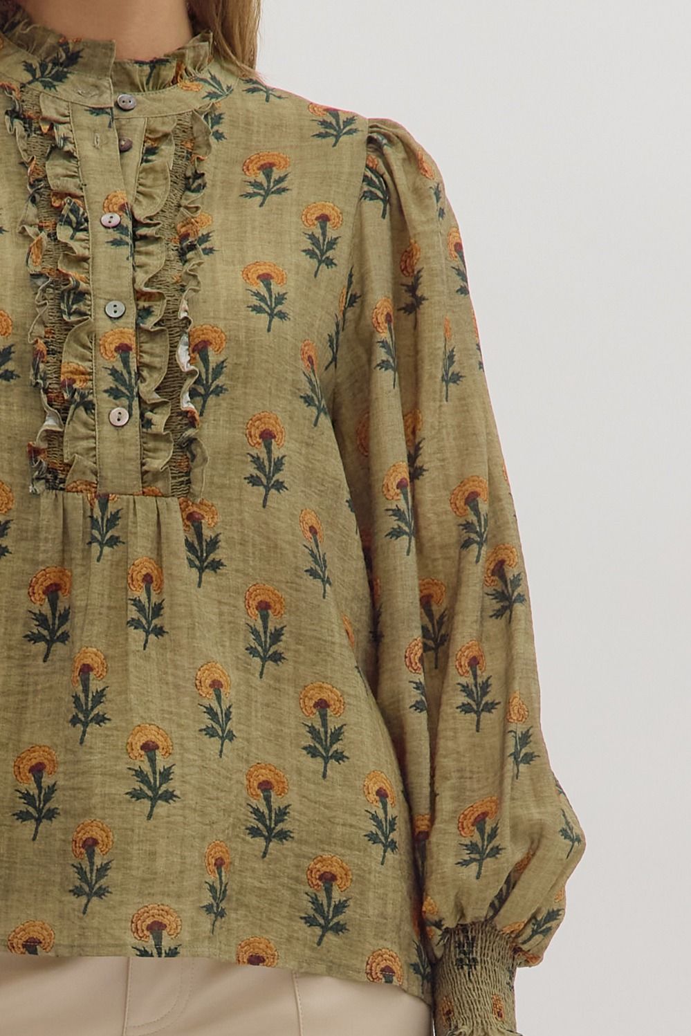  Sadie Floral Blouse, Olive
