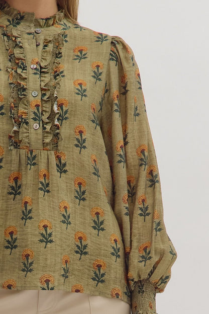  Sadie Floral Blouse, Olive