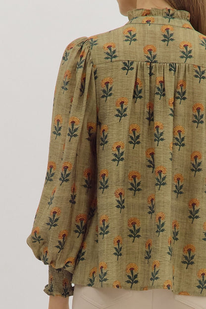  Sadie Floral Blouse, Olive