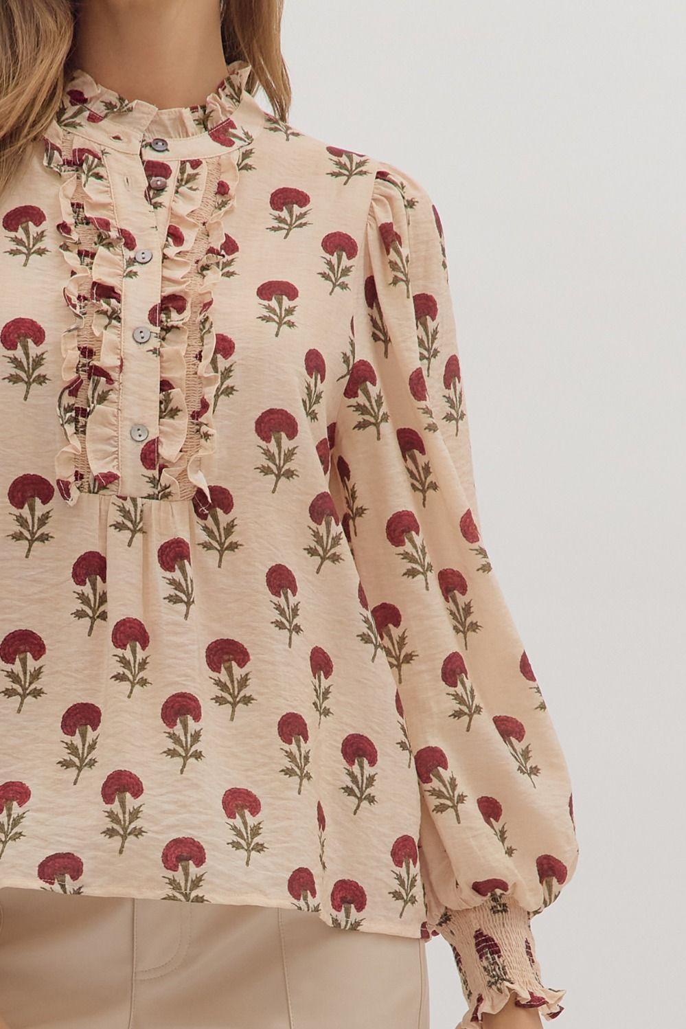  Sadie Floral Blouse, Ecru