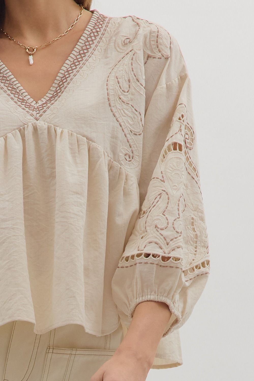  Vanna Embroidered Top, Ecru
