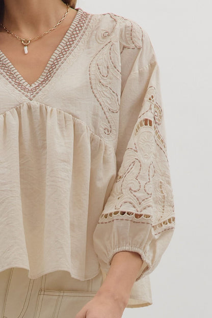  Vanna Embroidered Top, Ecru