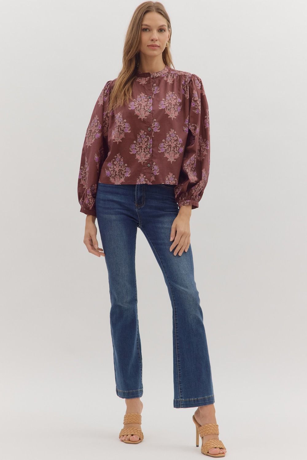  Wren Block Floral Blouse, Burgundy