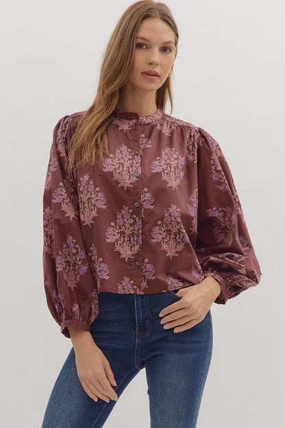  Wren Block Floral Blouse, Burgundy