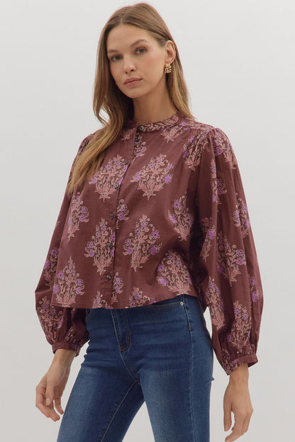  Wren Block Floral Blouse, Burgundy