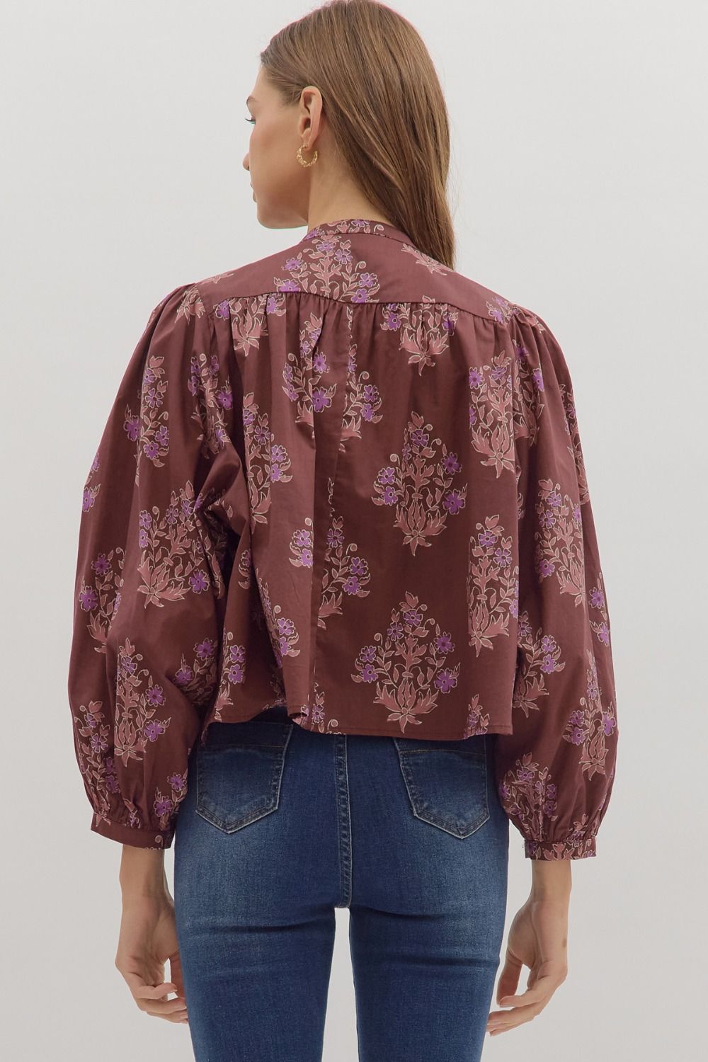  Wren Block Floral Blouse, Burgundy