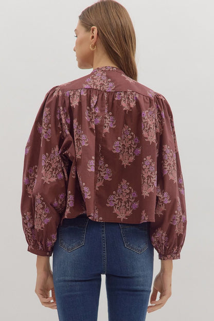  Wren Block Floral Blouse, Burgundy