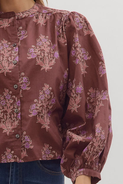  Wren Block Floral Blouse, Burgundy