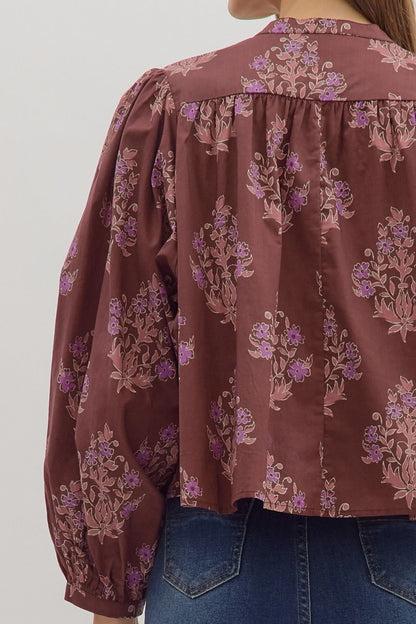  Wren Block Floral Blouse, Burgundy