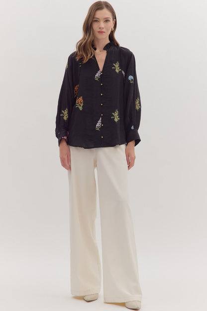  Bethany Floral Embroidered Blouse, Black
