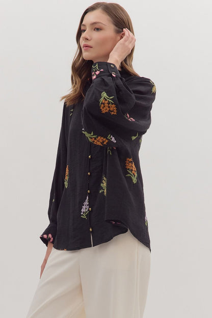  Bethany Floral Embroidered Blouse, Black