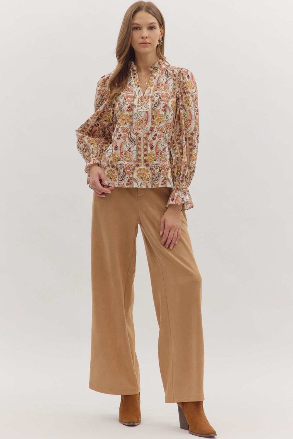  Celina Ruffle Neck Top, Ecru