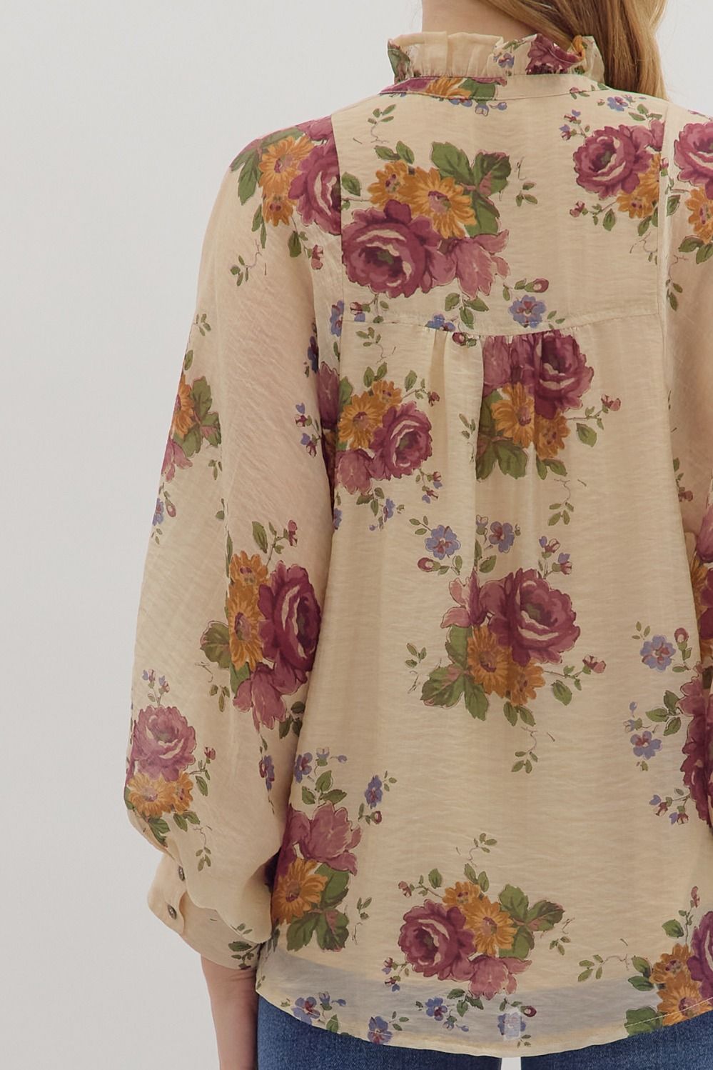 Indy Floral Button Down Top, Ecru