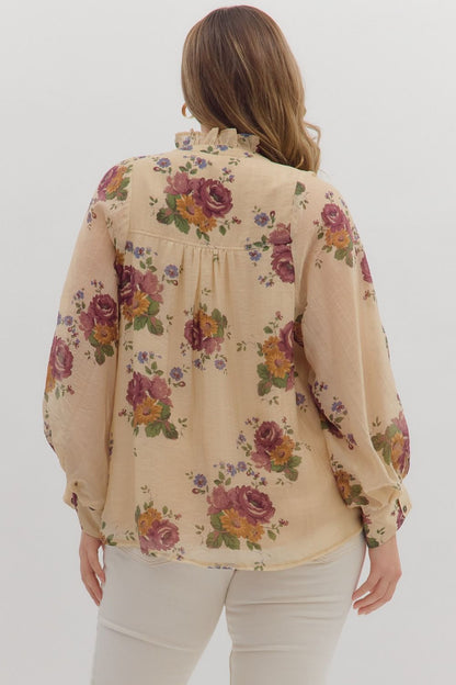  Indy Floral Button Down Top, Ecru | Extended Sizes