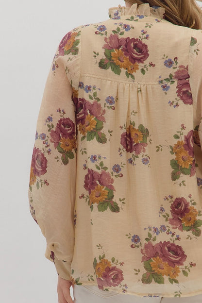 Indy Floral Button Down Top, Ecru | Extended Sizes