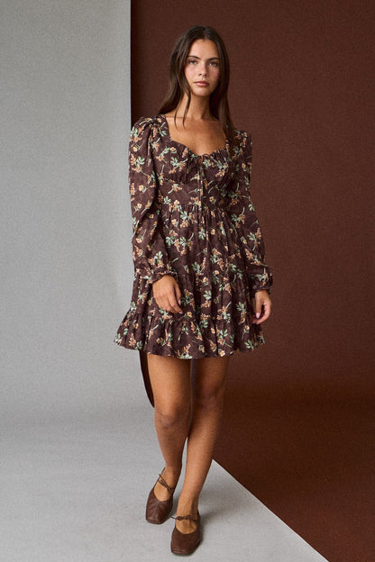  Tiff Floral Mini Dress, Brown