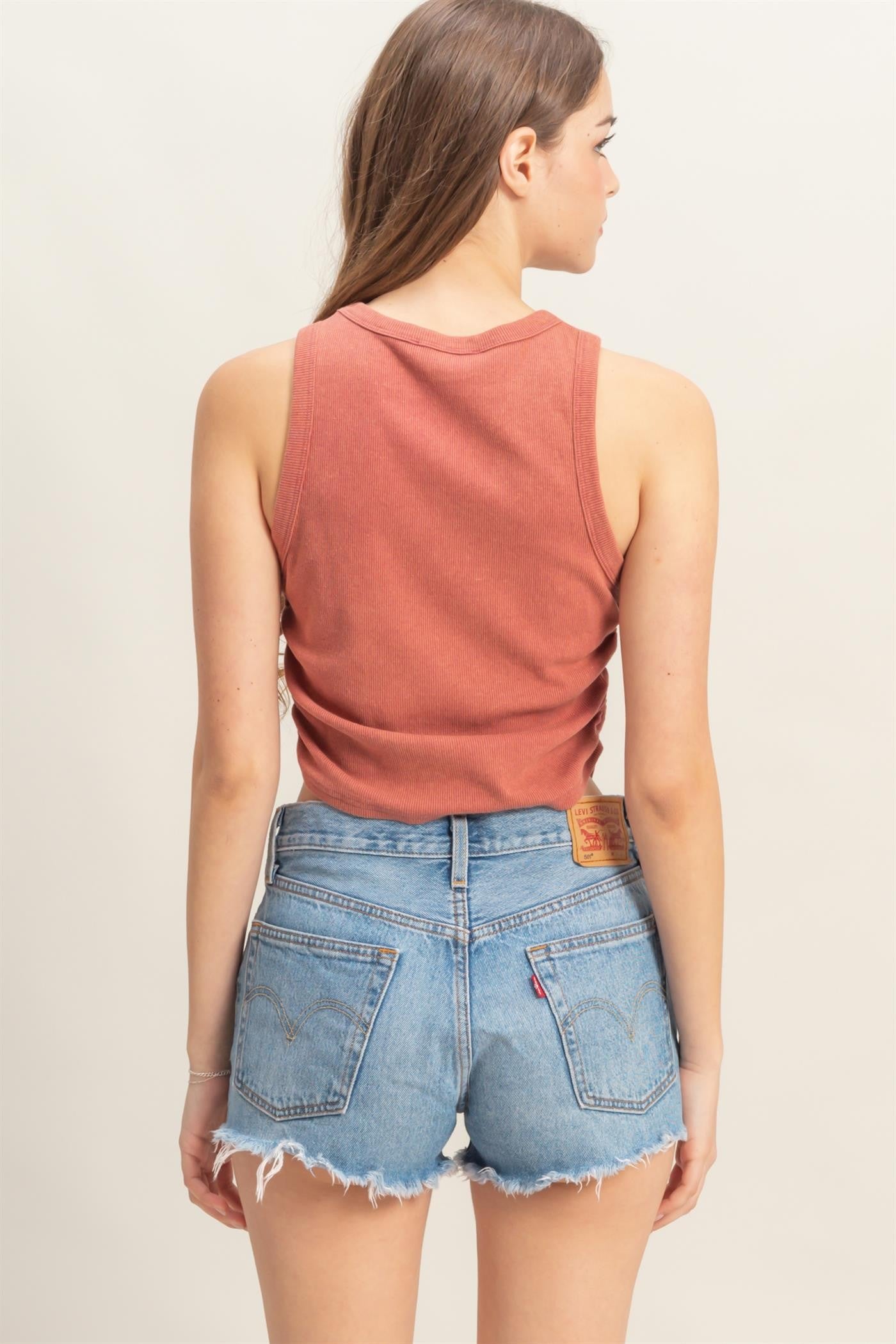  Taytum Mineral Washed Ruched Tank, Brick