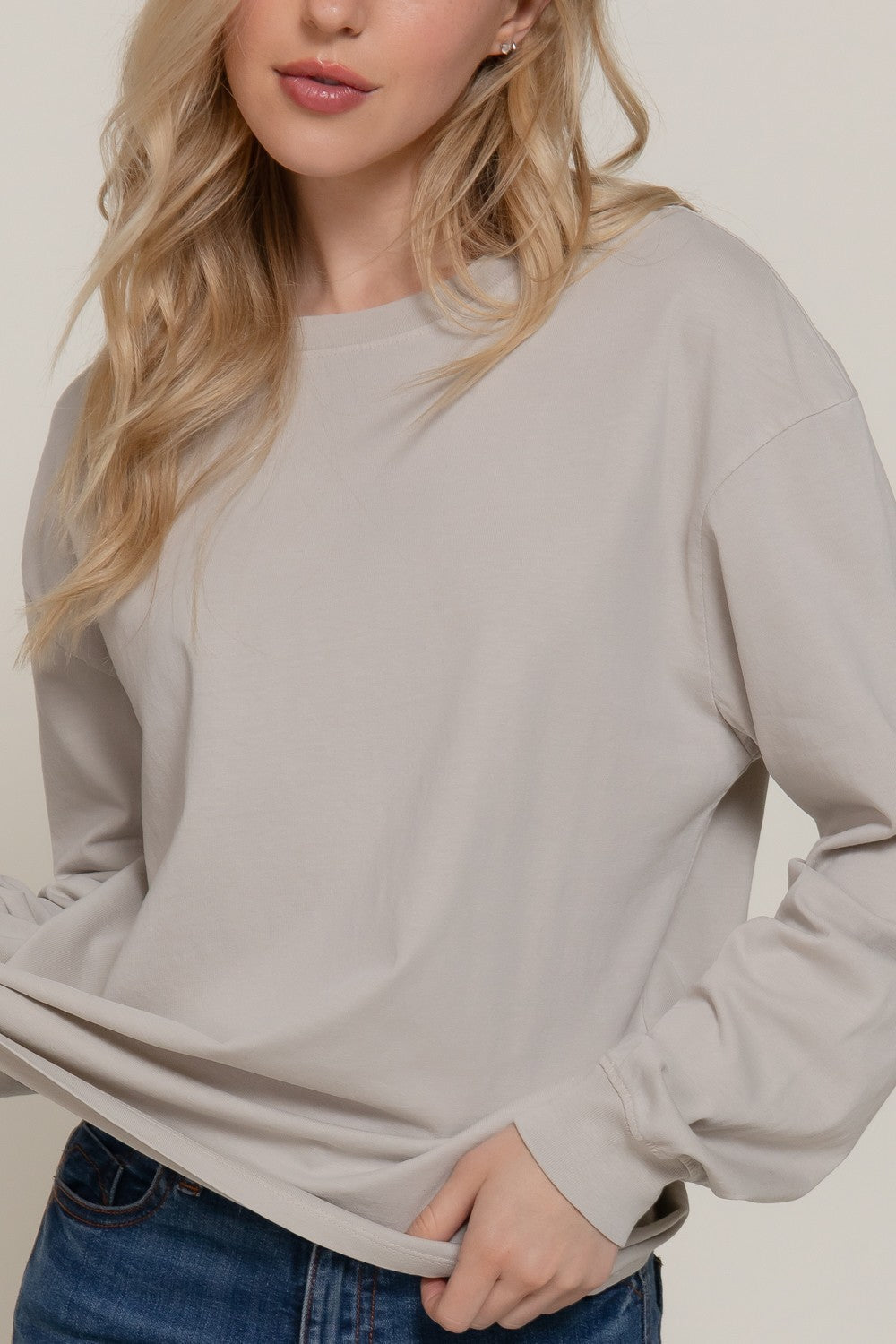  Raine Round Neck Garment Dye Tee, Light Taupe