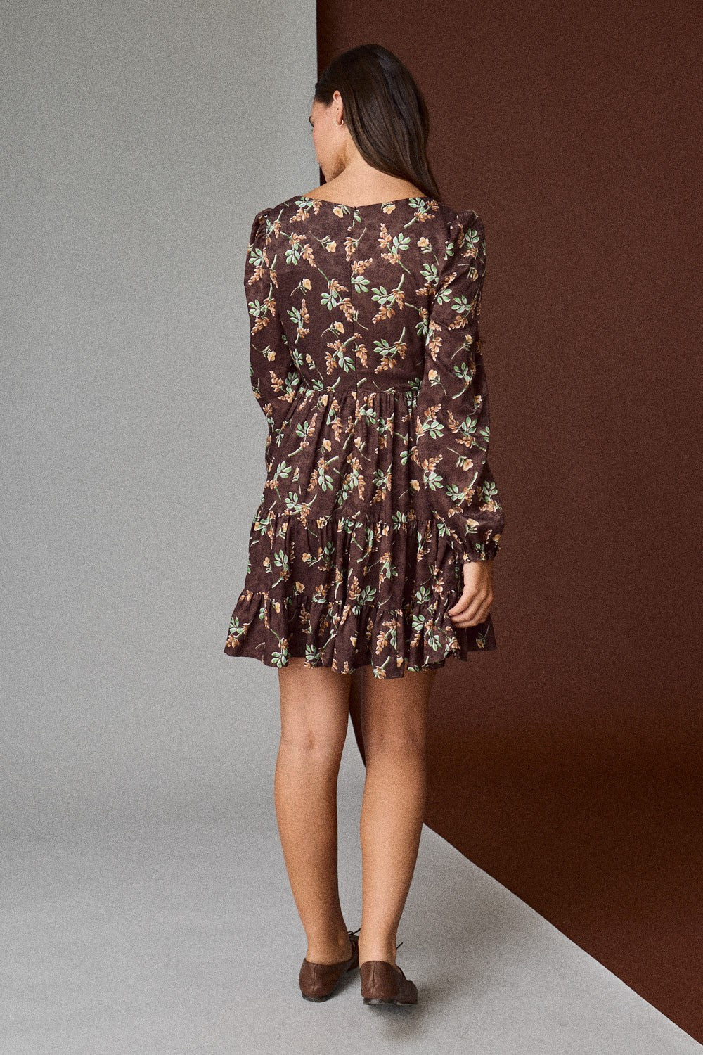  Tiff Floral Mini Dress, Brown