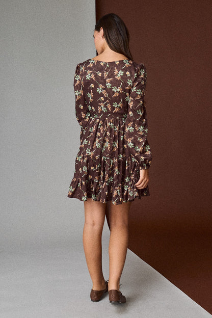  Tiff Floral Mini Dress, Brown