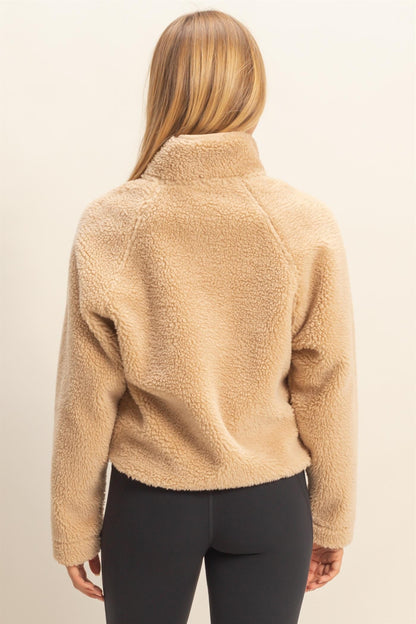  Aria Sherpa Button Neck Jacket, Beige
