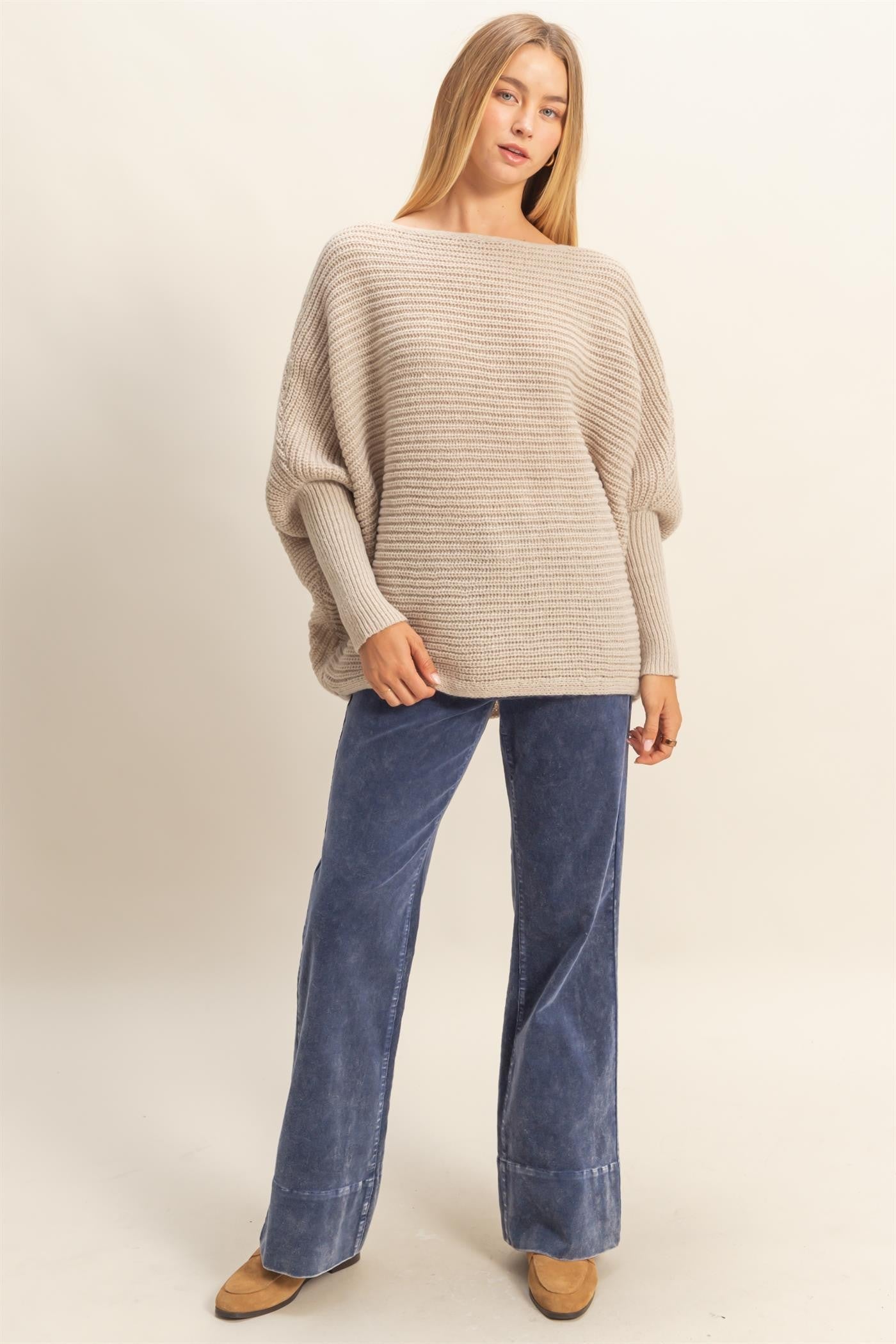  Lily Batwing Boat Neck Sweater, Light Taupe