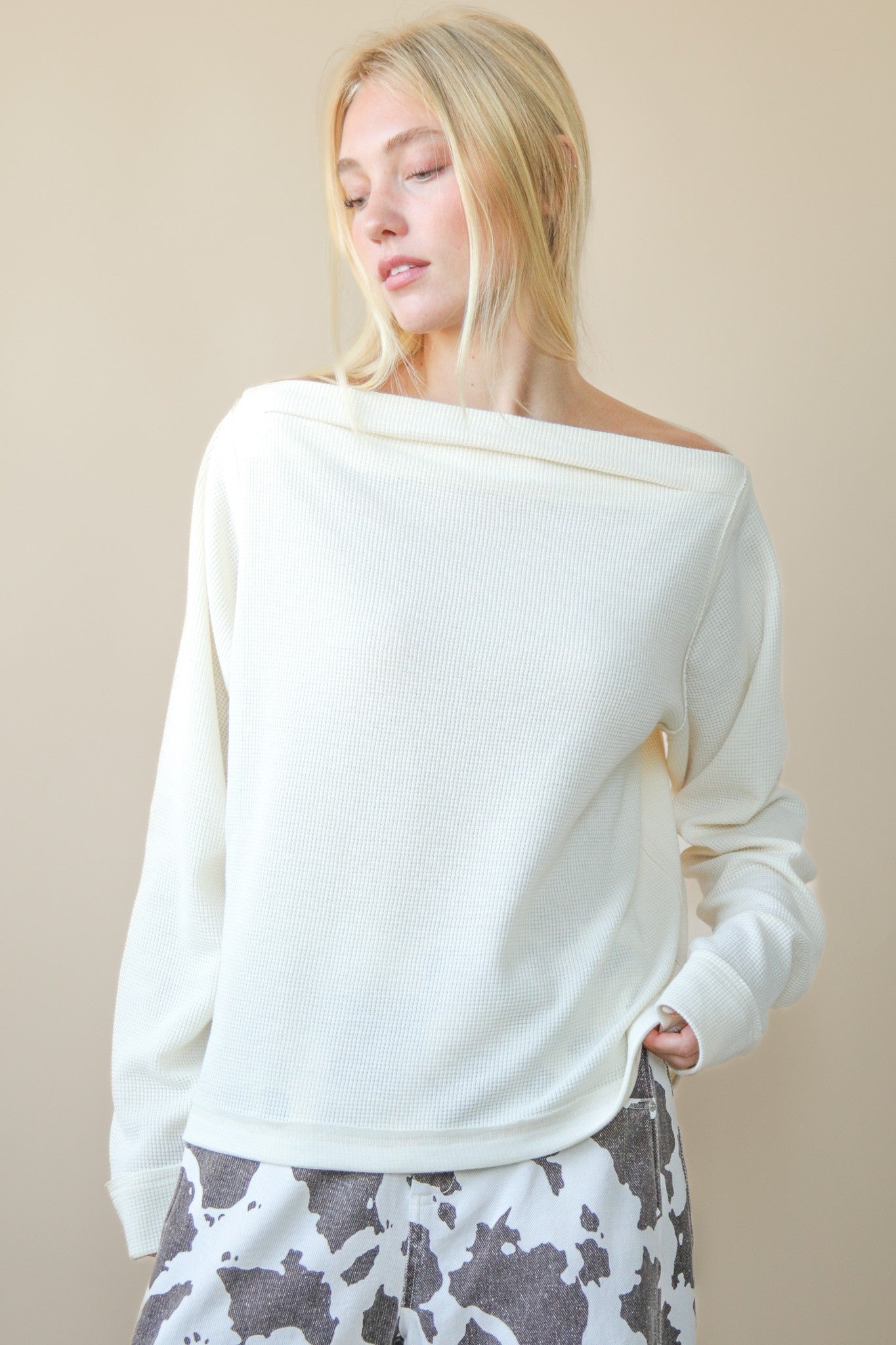  Candace Off The Shoulder Knit Top, Cream
