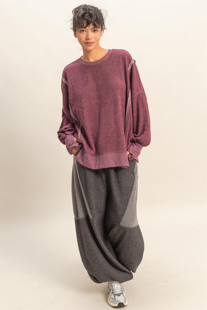  Millie Oversized Crewneck Sweatshirt, Dark Cherry